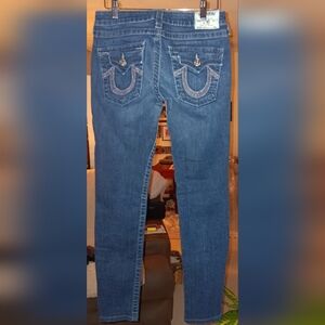 True Religion Blue Bootcut Jeans with Signature Embroidered Pockets